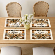 1 pieza/4 piezas/6 piezas Manteles individuales de lino con estampado de girasol, adecuados para mesa de comedor, decoración para todas las estaciones, manteles de mesa lavables modernos, decoración de habitación, posavasos, manteles de cocina y comedor, decoración de fiesta interior y exterior, decoración del hogar, regalo ideal