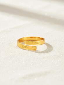 1pc Stainless Steel Men's Ring, Customizable Size, Engraved Design Ring | Unique Minimalist Style, Gold Tone, Bar-Shaped Band, Inspiring Text Detail, Decorative Everyday/Self-Encouragement Accessory, All Season - Ring - View 7