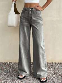 Livesso Women's TALL Loose Street Style Straight Leg Jeans Y2k Jeans - Grey - View 4