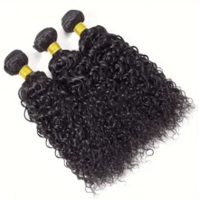 BINF Curly Human Hair Bundles With A Frontal Root, Wet And Wavy, With A Closure. Natural, Untreated Human Hair Extensions For Girls, Perfect For DIY Hairstyles, Suitable For All Ethnicities, An Ideal Gift For Christmas, New Year's Eve, Halloween And Other - Natural Black - View 5
