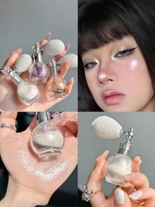 可填充式闪粉高光瓶，新娘身体闪粉珠光头发颈部领口水钻喷雾闪粉高光亮片，喷枪喷雾，适用于身体、面部、头发、手臂化妆，嘉年华/狂欢节/化装舞会，适用于面部轮廓提亮，精准喷嘴设计，轻盈遮盖力 - 彩色 - 查看 3