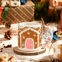 LECHENG HOUSEHOLD 1 Cup 1 Spoon, Gift Box, 400ml Christmas Ceramic Cookie House Mug, Red And Pink, Handmade Hand-Painted Mug, Coffee Cup, Water Cup, Decorative Cup, Hot Chocolate, Winter Cup, Thanksgiving, Christmas Gift, Christmas Eve Gift, Microwave/Dishwasher - Multicolor - View 5