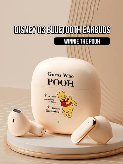 Q3蓝牙耳机，日间梦境主题，真无线5.0立体声耳机，智能触控，LED电量显示，IPX5级防水防汗，降噪麦克风，便携式充电盒，可爱卡通蜂蜜熊设计，适合青少年女孩、学生、文具用品、动漫美学圣诞礼物或圣诞袜填充物。