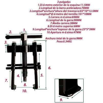Descargador de engranajes con doble abrazadera, descargador de tracción con doble abrazadera, descargador multifuncional, descargador de tracción, rodamientos de rodillos, 3 pulgadas / 8 pulgadas.