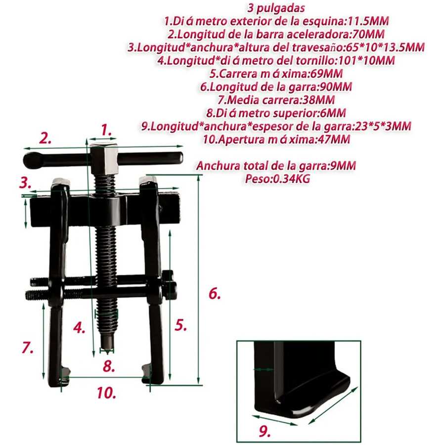 Descargador de engranajes con doble abrazadera, descargador de tracción con doble abrazadera, descargador multifuncional, descargador de tracción, rodamientos de rodillos, 3 pulgadas / 8 pulgadas. - 3 pulgadas - Ver 1
