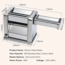 Electric Pasta Maker Machine, Adjustable Thickness Noodle Maker For Spaghetti, Fettuccine, Lasagna & Dumpling Skins | 7-Level Customization,Stainless Steel, Easy Clean - US A Type Plug(110-127V) - View 3