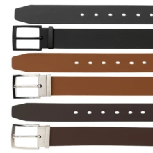 Set Of 3 Men's Adjustable Belts With Interchangeable Buckles, Black, Brown, Caramel, Casual PU Leather - 黑色/焦糖色/棕色(經濟套裝) - 查看 3