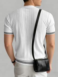 ALTZTAR 男士圆领短袖条纹拼接纯色休闲针织上衣 - 白色 - 查看 5