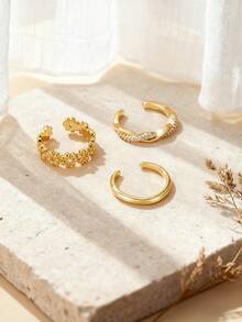 3件套女士时尚锆石波浪花朵脚趾戒指，适合海滩、度假、派对、节日主题服装和个性化造型首饰套装 - 3件 - 查看 3