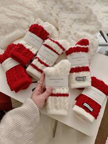 1/2 Paare, warm und bequem im Winter, rote Streifen, super weich und ultra weich, Neujahrs rote Socken, hergestellt aus Acryl- und Nylongewebe, sehr weich und bequem, geeignet für Männer und Frauen. - Rot-Weiß - Übersicht 1