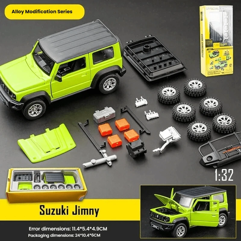Burago 1:32 铃木吉姆尼改装车模型，组装式压铸合金玩具车，可拆卸越野车，男孩礼物 - 綠色 - 查看 1