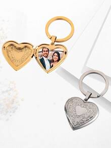 1个定制照片心形钥匙扣，个性化照片盒锁钥匙扣，金色/银色，可定制您的照片，耐用不锈钢纪念钥匙扣，男女皆宜的礼物，新年和圣诞节礼物 - 彩色 - 查看 8