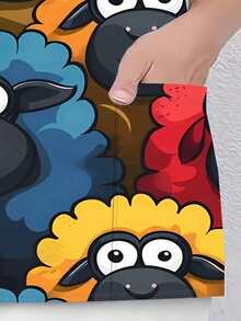 Cute V-Neck Nurse Costume With Cartoon Animal Print, Contrast Color, Double Pockets, Great For Halloween Gift