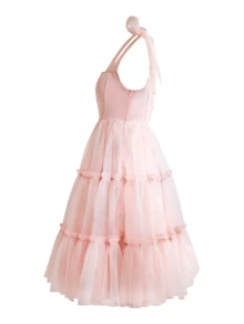 Long Tulle Dress,Spaghetti Strap Semi Formal Dresses For Women,Elegant Birthday Outfit Homecoming Cocktail - 粉色 - 查看 7