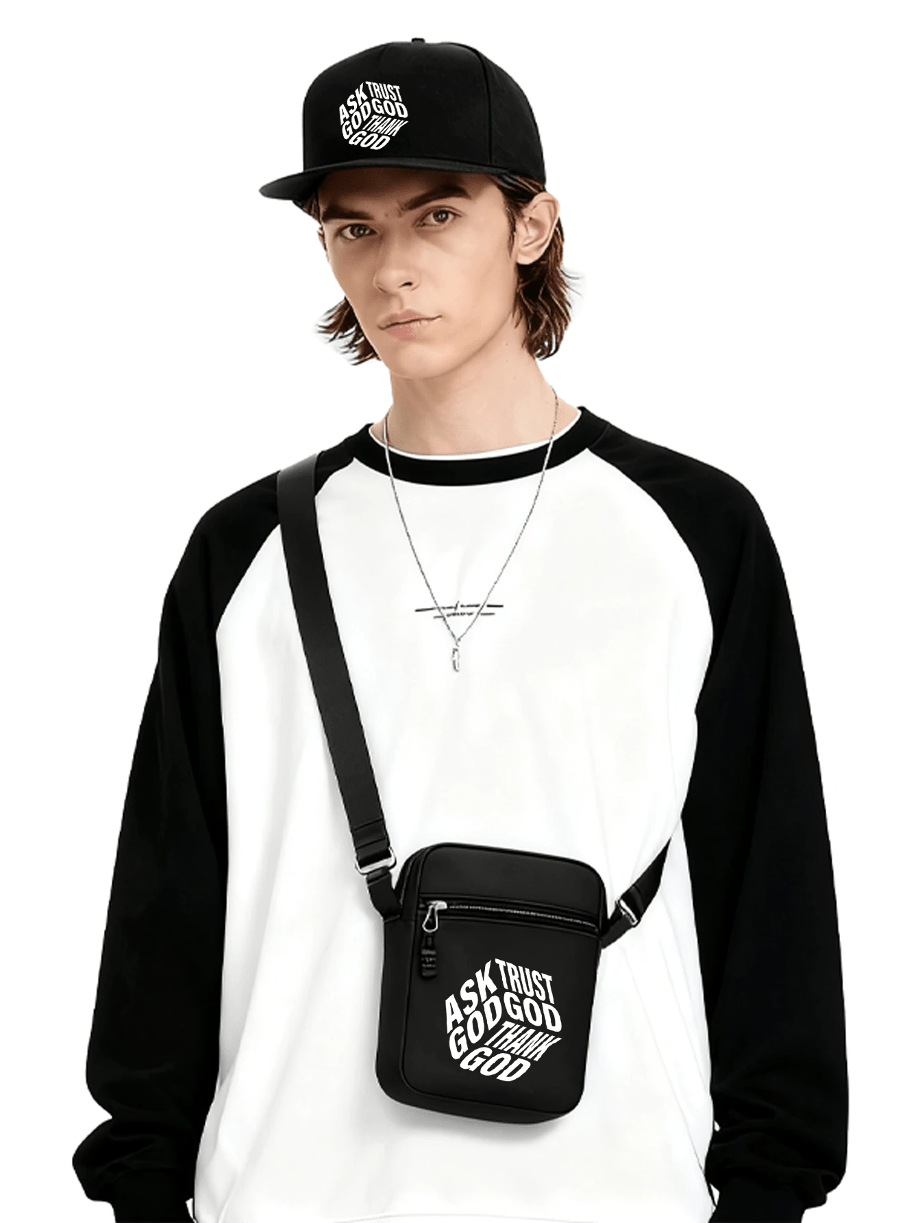 1pc/2pcs Hip-Hop Bear Graphic Print Y2K Streetwear Baseball Cap & Crossbody Bag Set, Adjustable Unisex Reversible Hat And Shoulder Bag, Gift For Yourself And Friends - Multicolor - View 1