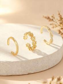 3件套女士时尚锆石波浪花朵脚趾戒指，适合海滩、度假、派对、节日主题服装和个性化造型首饰套装 - 3件 - 查看 2