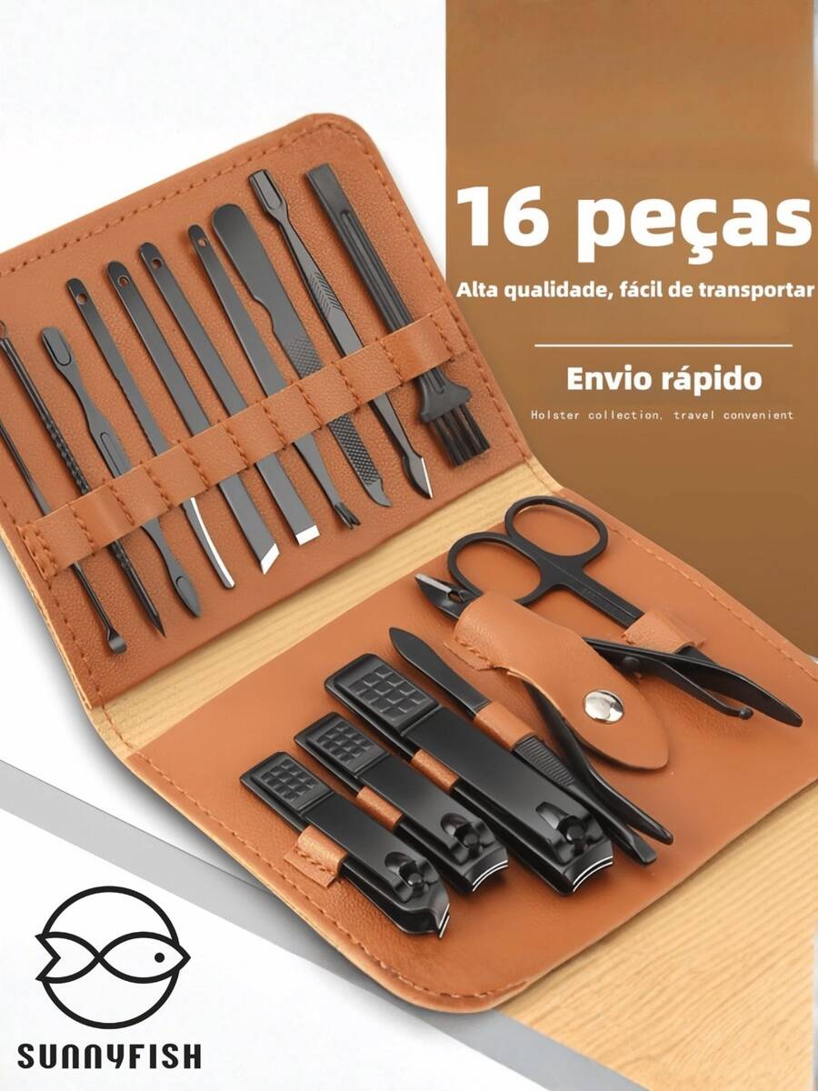 Professional Manicure Kit 16 Pieces - Cuticle Nipper And Nail Clipper In Stainless Steel - Green - View 1