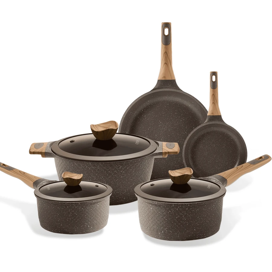 Nonstick Granite Cookware Sets, 8Pcs Brown Pots And Pans, Induction Kitchen Cooking Set - 8 chiếc màu nâu - Xem 1