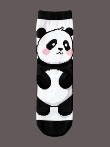 1/3 Pairs Women/Unisex Playful Panda Pattern Interesting Personalized Cartoon Cute Mid-Calf Socks, Comfortable & Durable, Colorful, Suitable For Daily Wear, All Seasons - Multicolor - View 4
