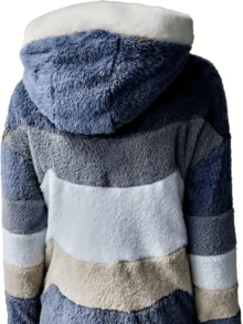 Women's Color Block Hooded Zip Up Jacket, Oversized Warm Casual Coat, Soft Cozy Fall Winter Outerwear, Sports Jacket, Fitted Jacket, Holiday Gift, Valentine Outfits For Women, Christmas Outfit Women, New Years Outfit Women, Western Outfits For Women, Women's Spring Fashion, Women Curve, Office & Casual Attire - Màu xanh lam - Xem 3