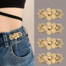 1/4 Pair Floral Pattern Denim Cinch Belt, Instant Buckle, Metal Waist Adjuster, Removable Seamless Denim Needle, Adjustable Belt Flower Buckle - Multicolor - View 6