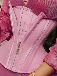 1 pieza Faja reductora con cremallera Corsé de alta compresión Moldeador corporal para mujer Shapewear Control de abdomen Faja - Rosa - Ver 4