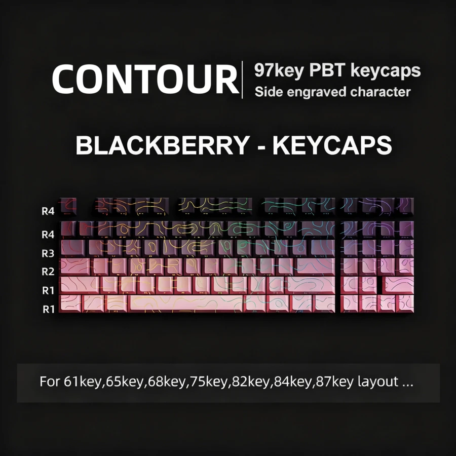 97 Keys White Contour Lines PBT Double Shot Keycaps Sidelit Light Backlit Translucent Cherry Profile For MX Mechanical Keyboards - White - View 1