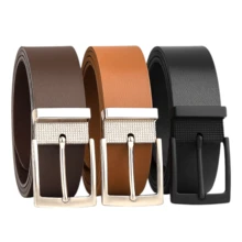 Set Of 3 Men's Adjustable Belts With Interchangeable Buckles, Black, Brown, Caramel, Casual PU Leather - 黑色/焦糖色/棕色(經濟套裝) - 查看 5