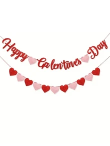 1 Set "Happy Galentine's Day" Banner - 9.8ft/3m Glitter Red "Happy Galentine's Day" Banner And 9.8ft/3m Red & Pink Glitter Heart Banner, Valentine's DIY Decor, Galentine's Day Decoration Sign, Heart Wreath - Multicolor - View 7