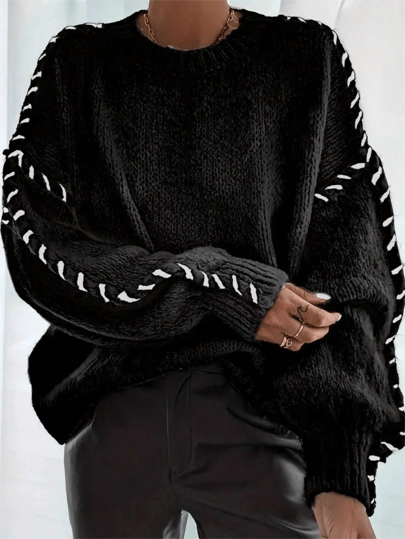 Áo len chui đầu dệt tay kiểu dây xoắn dành cho nữ cỡ lớn màu đen - màu đen - Xem 1