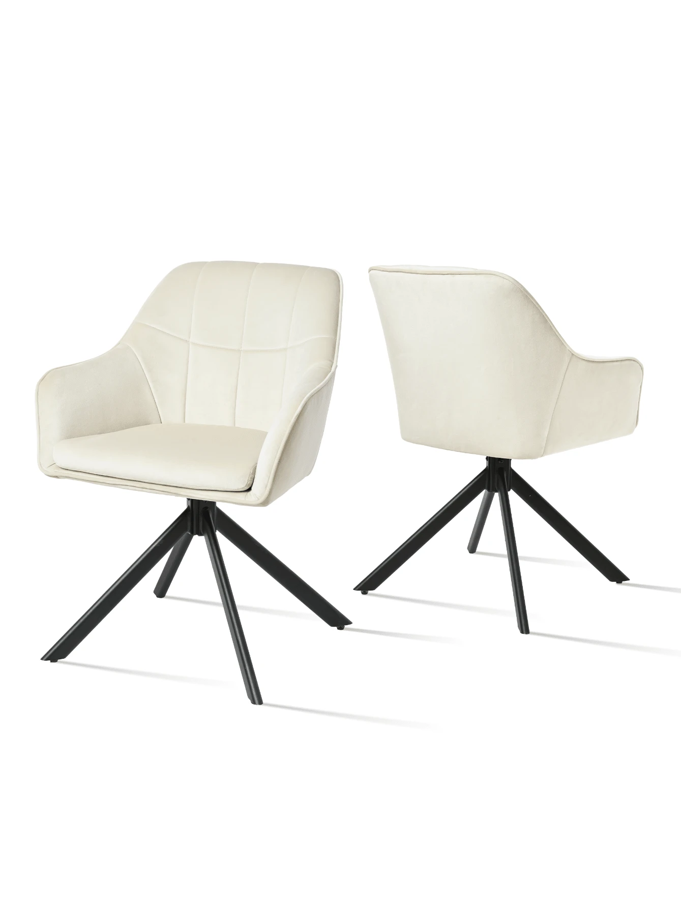 Goeurvant Modern Grid-Stitched Upholstered 360° Swivel Dining Chairs With Armrests And Removable Cushion For Dining Room, Living Room, Office - Set Of 2 / Set Of 4 / Set Of 6 - Cream
