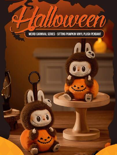 Pop Mart Labubu Bizarre Carnival Series - Sitting Pumpkin Plush Pendant, Official Genuine Product, Halloween Themed Cute Pumpkin Plush Keychain, Adds A Spooky Vibe To Bags Or Keys, Ideal Gift For Halloween Enthusiasts And Plush Doll Lovers, Perfect For Holiday Decor And Everyday Use, Great Gift For Boyfriend/Girlfriend, Also An Ideal Birthday Or Christmas Present.