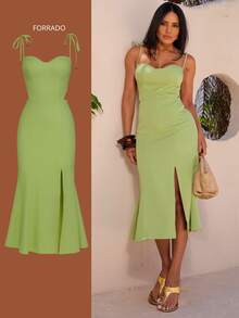 Knot, Side Opening, Cup Detail, Dating - 開心果綠 - 查看 4