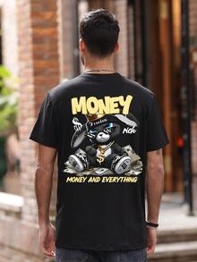 街头时尚！男士财富兔图案印花短袖T恤 - 黑色 - 查看 3
