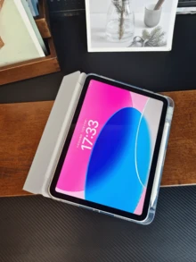 1 pieza Funda protectora ultra delgada y transparente de 3 pliegues para iPad, a prueba de golpes y con ranura para lápiz, compatible con iPad Mini 4/5/6, 9.7/10.2/10.5 pulgadas, Air 4/5/6/7, 10th/11th Gen, Pro 11 pulgadas, Air 11 (M2), Air 13 y Pro 11 (M4) etc. - Gris claro - Gris Claro - Ver 4