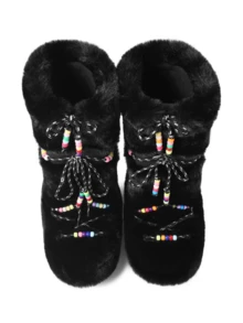 Women's Faux Fur Boots  Fuzzy Fluffy Furry Snow Boots Round Toe With Lace-Up Design Cute Warm Suitable For Christmas Halloween And Winter - 黑a - 查看 4