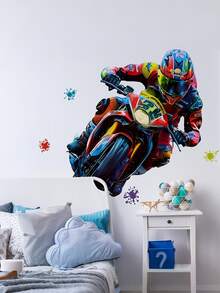 Cartoon Motorcycle Wall Stickers, Colorful Children's Room Decor, Cartoon Living Room Bedroom Nursery Kindergarten Background Decoration, Suitable For Kids Room Decor - Multicolor - View 3
