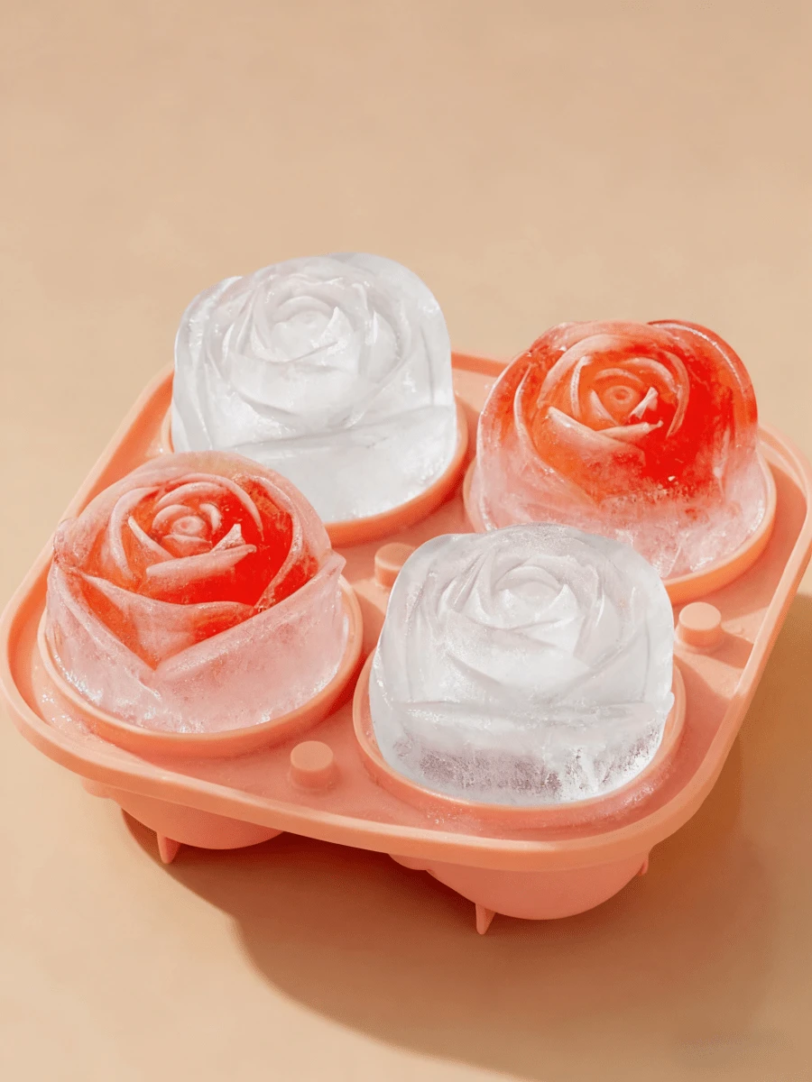 1pcs Refrigerator Accessory, Fun-Shaped Rose Ice Cube Tray | Silicone Ice Cube Tray, Suitable For Slow-Melting Ice Cubes In Scenarios Such As Cola, Drinks, Whiskey, Cocktails, Christmas, Etc., A Must-Have Household Item, A Kitchen Essential - 粉色 - 查看 1