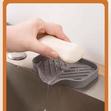 1-Pack Silicone Soap Holder With Drain Holes, Non-Slip Soap Tray For Bathroom And Kitchen Sink Countertops(Size:12.5*10cm) - Xám - Xem 3