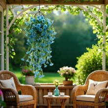 2件装人造白色花藤悬挂装饰，适用于庭院、室内/室外，可用于婚礼、母亲节、父亲节、毕业典礼和夏季装饰，户外仿真花，婚礼装饰，人造植物，季节性装饰，农舍风格，防水装饰，活动策划