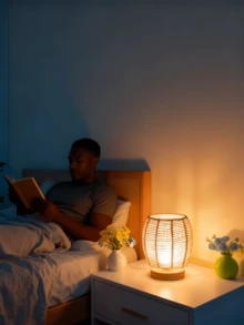 1pc Vintage Handwoven Rattan & Solid Wood Base LED Desk Lamp (USB Powered) - Handcrafted Woven Lampshade, Button Switch Nightlight, Ideal For Bedside Or Office Desk Ambiance Lighting, Best Gift For Halloween/Christmas - Multicolor - View 13