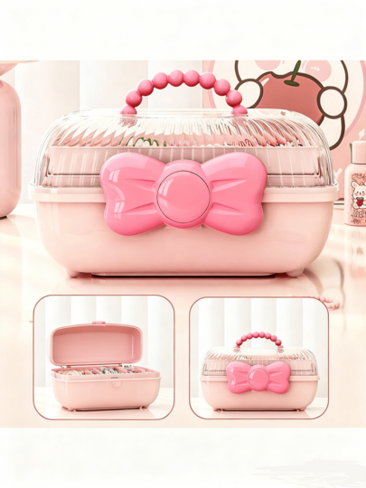 1 Piece Sweet 3-Compartment Ring Storage Box For Hair Accessories, Jewelry, Cosmetics, Etc. Suitable For Living Room, Bedroom, Hair Clips, Makeup Organizer, Valentine's Day.