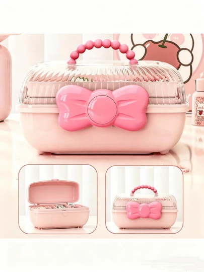 1 Piece Sweet 3-Compartment Ring Storage Box For Hair Accessories, Jewelry, Cosmetics, Etc. Suitable For Living Room, Bedroom, Hair Clips, Makeup Organizer, Valentine's Day.