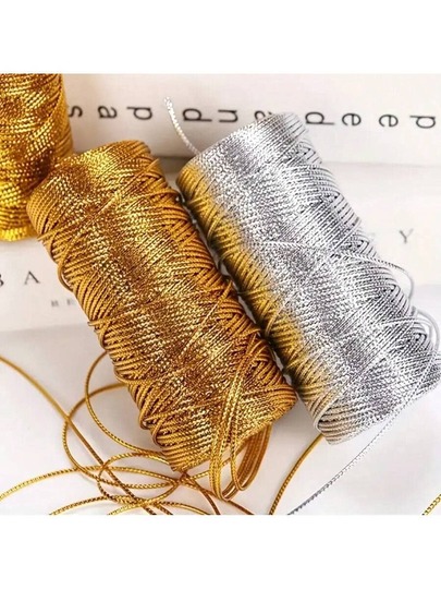 1 Roll Gold & Silver Metallic Wire, Hemp Rope, Tag String, Decorative Accessories For DIY Christmas Decorations, Gift Wrapping, Jewelry, Party Supplies, Arts & Crafts, Sewing - Suitable For Father's Day, Mother's Day, Graduation, Christmas, Birthday Parties