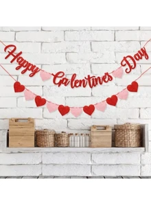 1 Set "Happy Galentine's Day" Banner - 9.8ft/3m Glitter Red "Happy Galentine's Day" Banner And 9.8ft/3m Red & Pink Glitter Heart Banner, Valentine's DIY Decor, Galentine's Day Decoration Sign, Heart Wreath - Multicolor - View 5