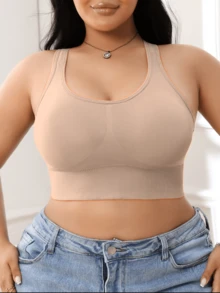 1pc Women Plus Size Sports Bra, Racerback High Impact Wireless Bra For Running, Workout, Yoga, Suitable For Large Bust - Champagne - View 5