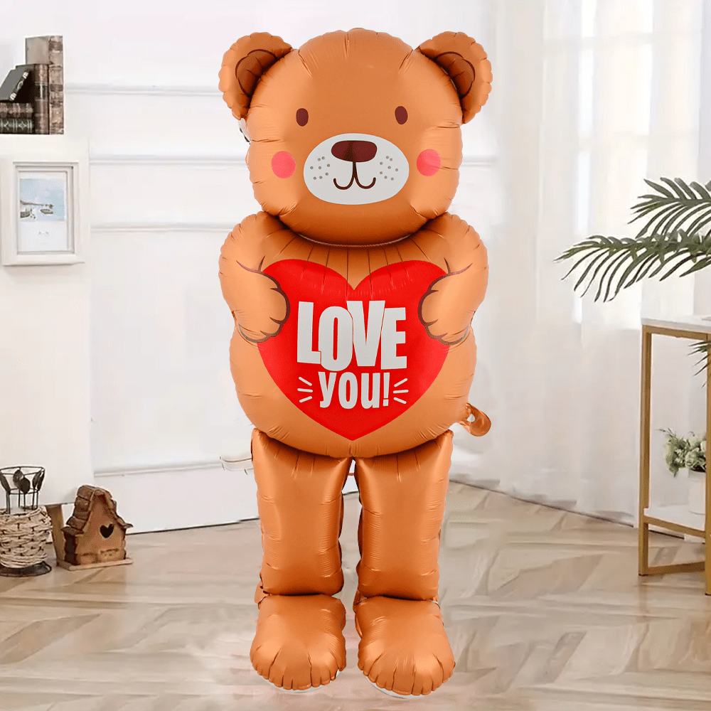 1pc 157.48cm Super Large Standing Heart Hug Teddy Foil Balloon, Suitable For Wedding, Birthday, Anniversary, Confession, Valentine's Day Theme Party Decoration, Valentine's Day Decor