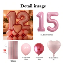 Juego de 43 piezas de columnas con globos con números en rosa, que incluye globos de papel de aluminio con números rosas de 32 pulgadas (81,28 cm), globos de látex redondos de color rosa macaron y rojo metálico, adecuado para decoración de aniversario, cumpleaños, nupcial, boda, graduación, vacaciones, fiesta