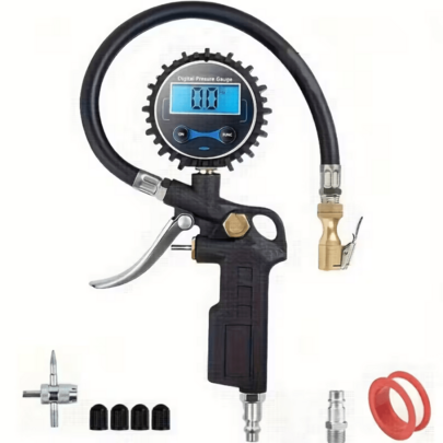 Manômetro Digital de Pneu com Dispositivo de Inflação, Medidor de Ar 3-250 PSI, Acessórios de Compressor e Conector de Conexão Rápida, Resolução da Tela de 0.1 Polegadas, 1 Unidade por Embalagem.