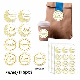 120/60/36 新年派对贴纸套装，1.57 英寸铂金圆形几何贴纸，主题派对贴纸，自粘礼品标签，适用于生日、婚礼、礼品袋、贺卡、糖果袋装饰、开斋节及其他节日装饰